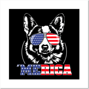 Welsh Corgi American Flag Merica patriotic dog Posters and Art